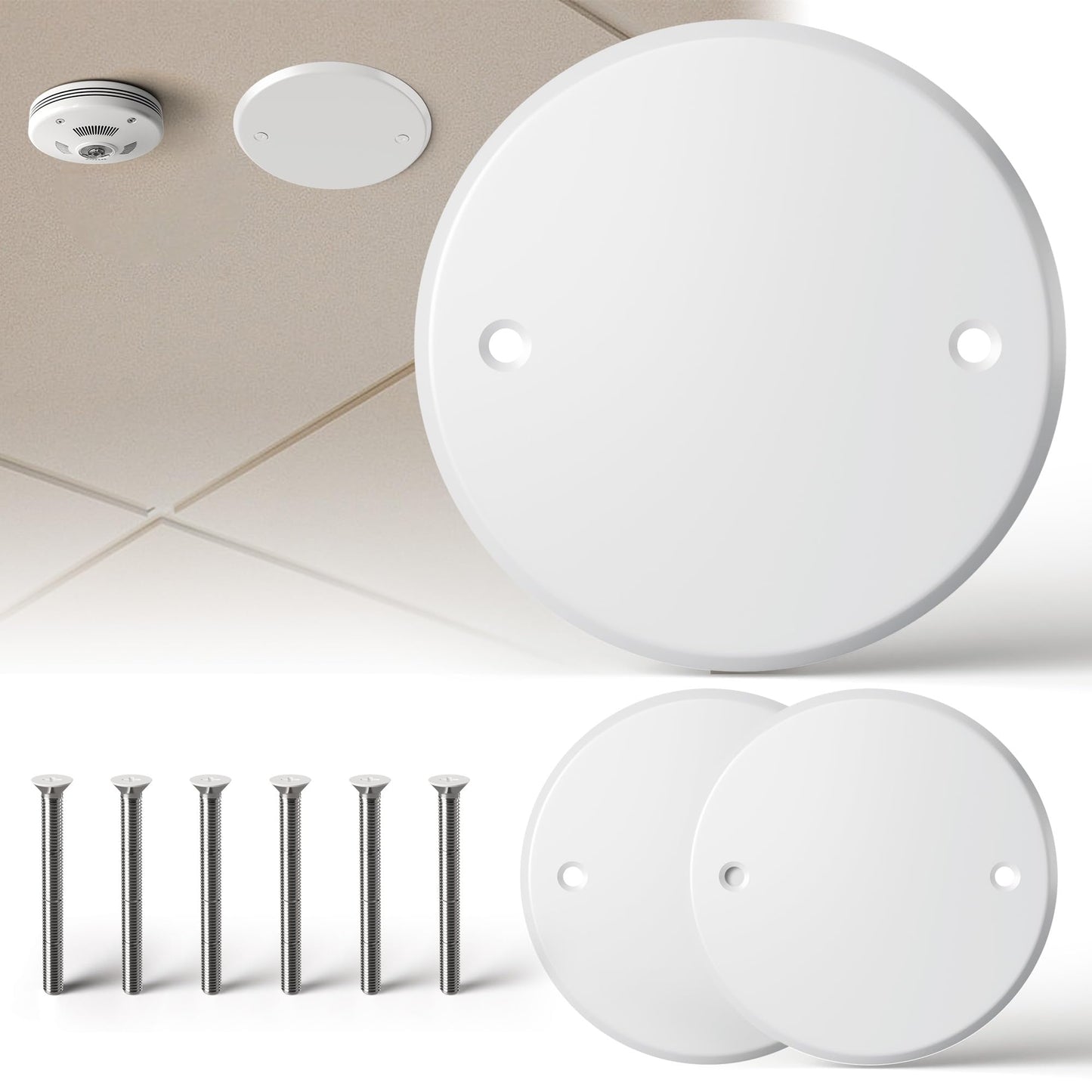 Gadgetzan Ceiling Cover Plate,5 Inch Round Electrical Box Cover Plate for 4 Inch Electric Box,Metal Round Wall Plate for Smoke Detector,Hole Spacing 3.5 Inch - 3 Pcs(White)