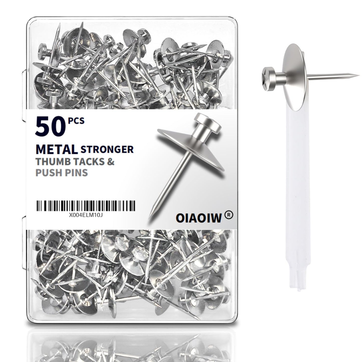 50pcs Silver Thumb Tacks for Wall Picture Hangers Heavy Duty Push pins for Wall Double Headed thumbtacks for Hanging Metal Wall Tacks Wall pins Nails Hooks (Silver)