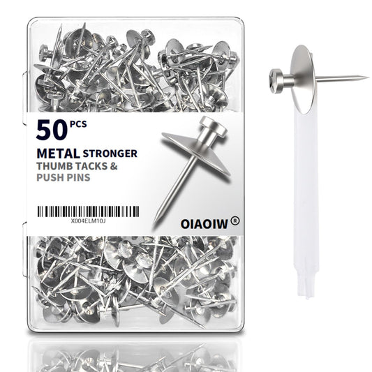 50pcs Silver Thumb Tacks for Wall Picture Hangers Heavy Duty Push pins for Wall Double Headed thumbtacks for Hanging Metal Wall Tacks Wall pins Nails Hooks (Silver)