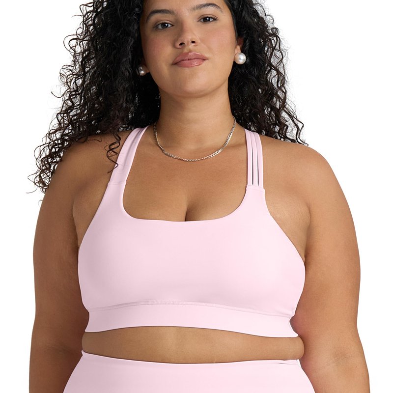 POPSUGAR Sports Bra for Women, Criss-Cross Back Padded Strappy Yoga Bra Workout Tops with Medium Support and Removable Cups Blossom, Medium