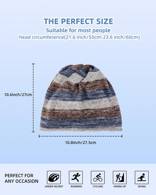 Slouchy Beanie Chemo Hats for Women Men Head Scarf Curly Hair Sleep Head Wraps for Cancer Patient (US, Alpha, One Size, 2 Pack White Blue)