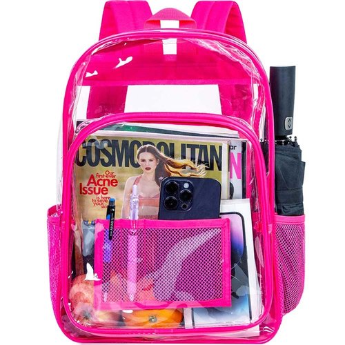 gxtvo Clear Backpack, Heavy Duty Transparent Bookbag, See Through Backpacks for Women Men - Rose