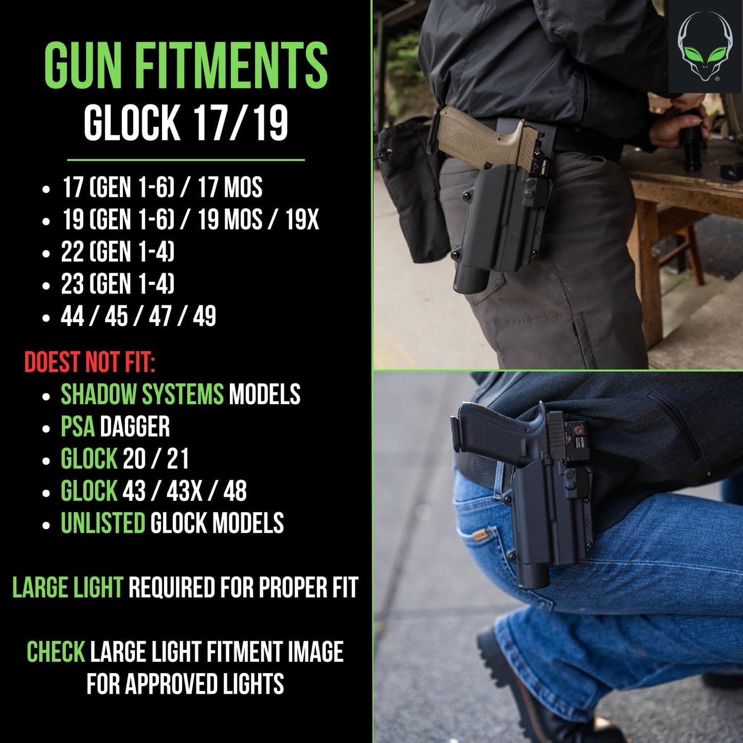 Alien Gear Rapid Force Level 2 Holster for Glock 17, 19 & 45 - Large Light
