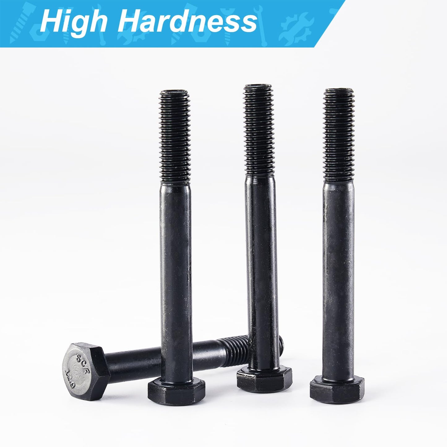 Joamang M8 x 100mm 8Pcs Hex Head Bolts, M8 x 1.25 Bolts, Hexagon Head Screws, 12.9 Grade Alloy Steel, Black Oxide Finish, Metric Machine Threaded, Half Thread
