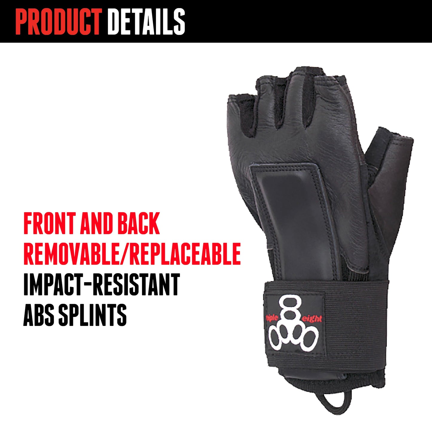 Triple Eight Hired Hands Skateboarding Wrist Guard Gloves, X-Large , Black