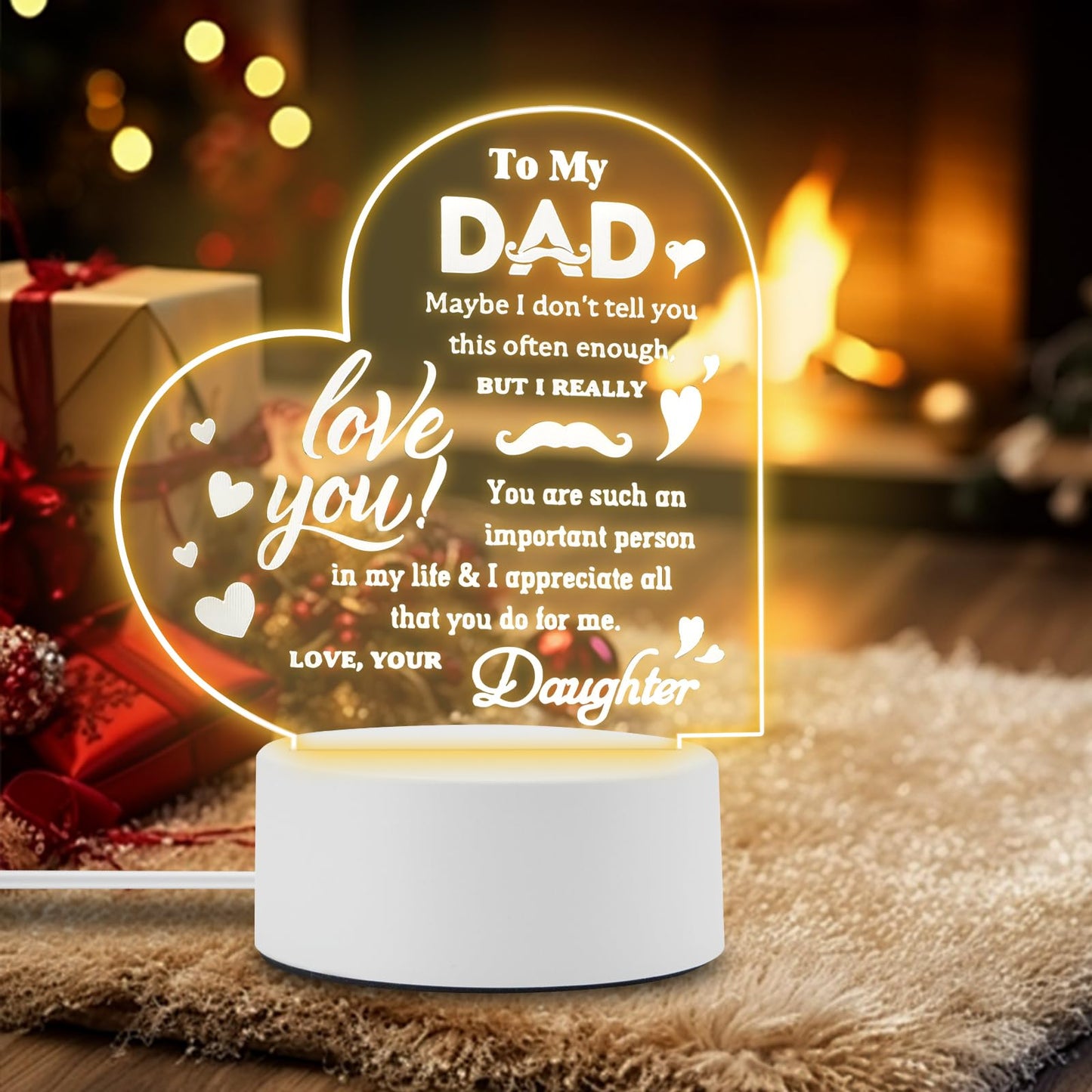Gifts for Dad- Delicate Dad Birthday Gifts from Daughter Son - Acrylic Night Light LED Bedside Lamp - Ideal Thanksgiving Fathers Day Birthday