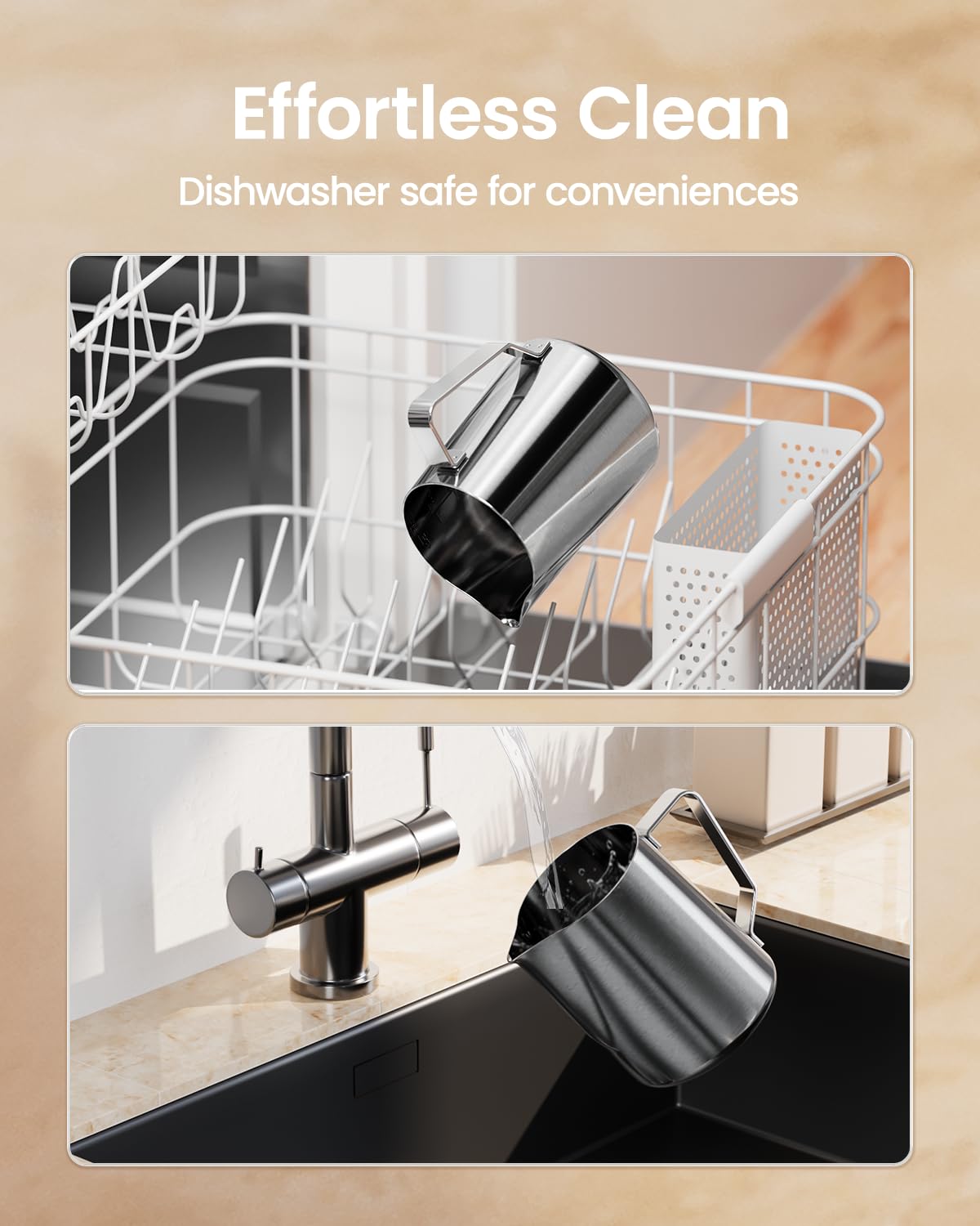 Maestri House Milk Frothing Pitcher, 12oz Espresso Steaming Pitcher Milk Frother Cup, Milk Coffee Cappuccino Latte Art, 304 Stainless Steel Jug Cup with Decorating Art Pen