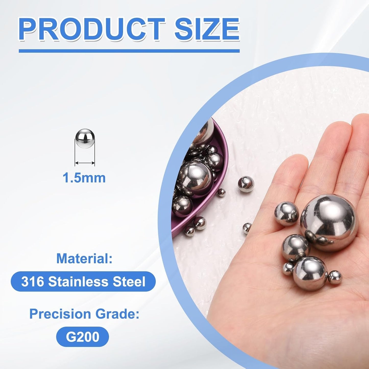 Uxcell 400Pcs Precision Balls - 1.5mm Diameter G200 Stainless Steel Bearing Balls for Machinery & DIY