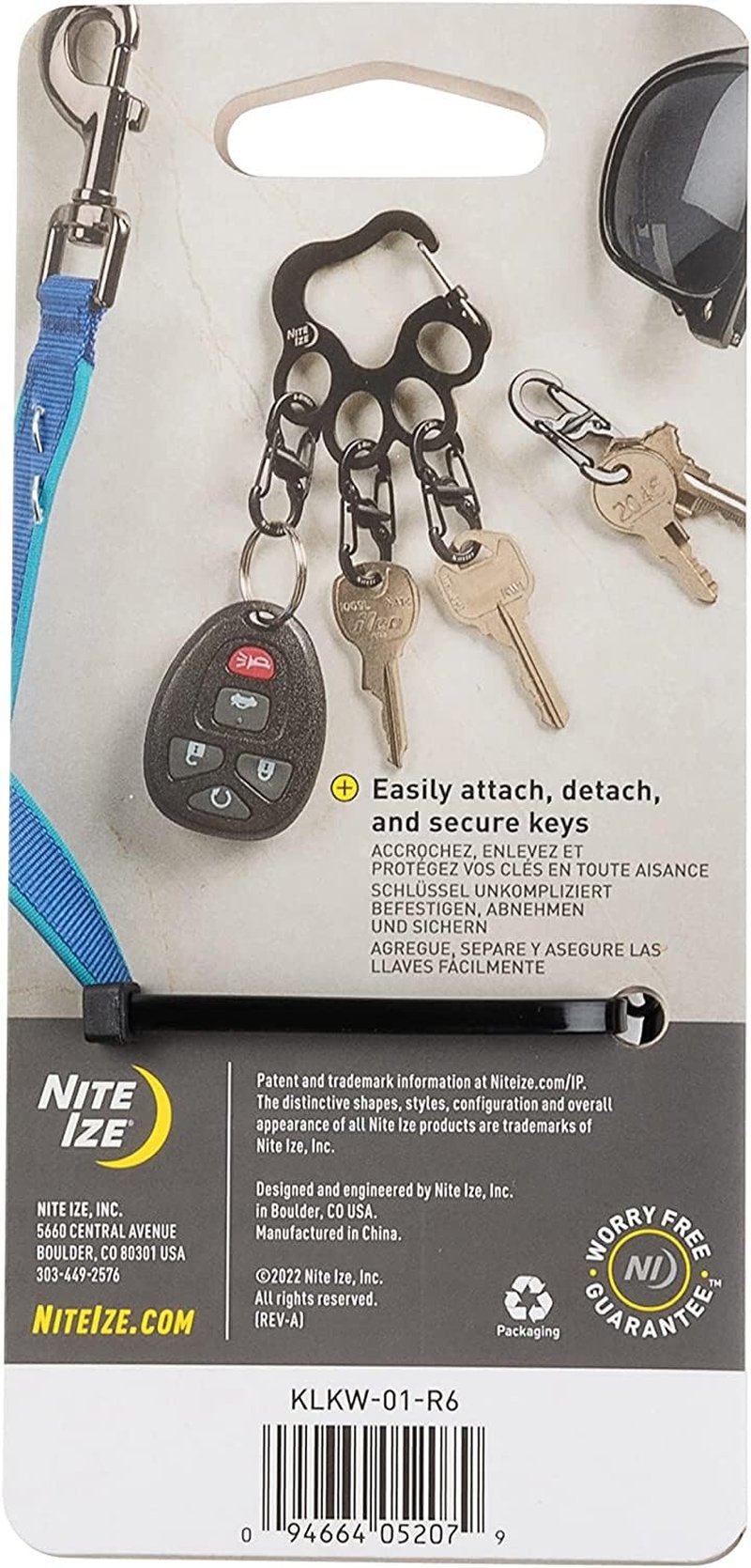Nite IZE Pawprint Locker KeyRack - Stainless Steel Keychain Organizer with Locking Carabiner - Features 4 S-Biner MicroLocks to Securely Hold Keys