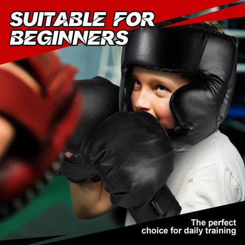 Kanayu 12 Pcs Kids Boxing Equipment Set for Beginners Ages 6-18 Years Including Boxing Helmet and Gloves Hand Wraps Sport Mouthguards Taekwondo Sparring Gear for Kids and Children(Black, Red)