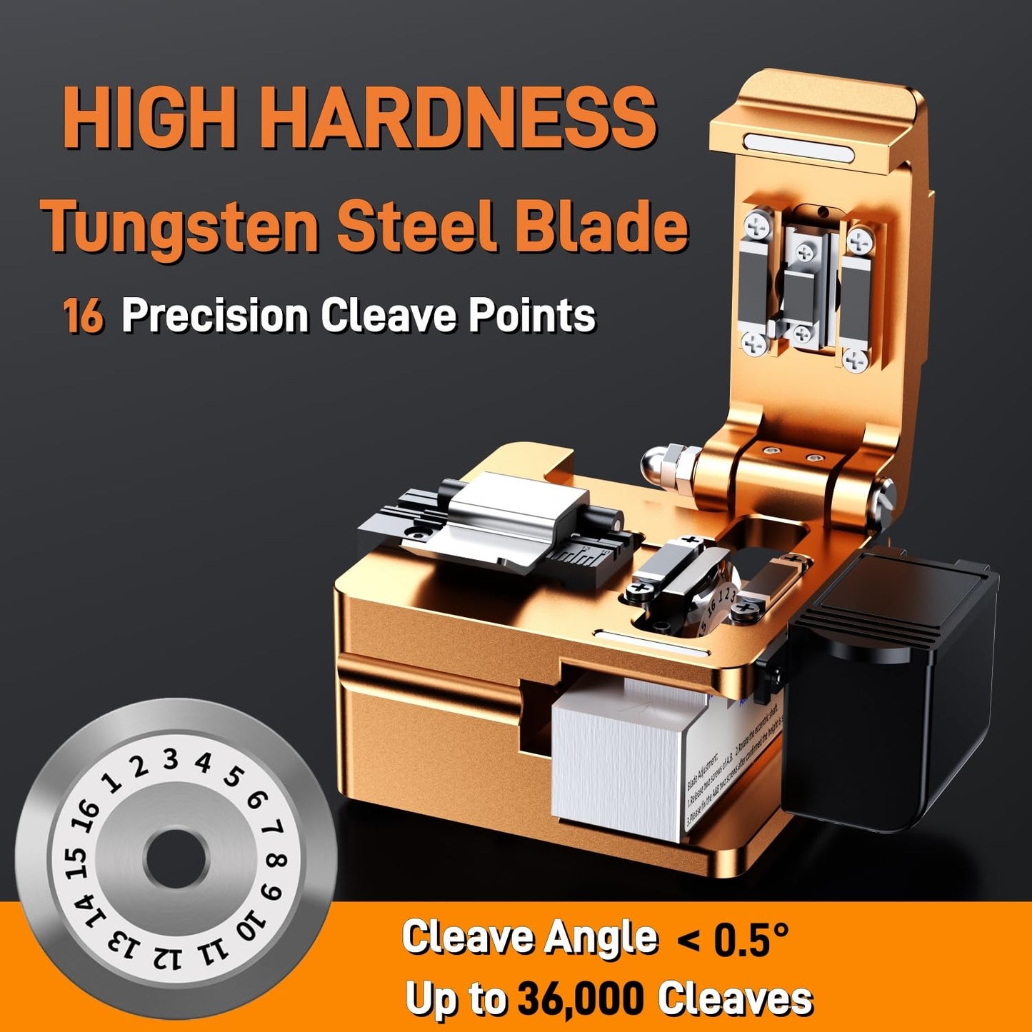 Professional Fiber Cleaver with 16-Port High Precision Blade | 48,000 Cleaves Capacity & Auto Scrap Collection | FTTH Fiber Optic Cutter for 0.25/0.9/3.0mm Cables
