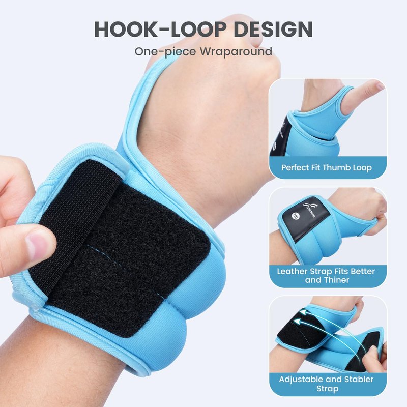 Sportneer Wrist Weights with Thumb Loops Lock for Men Women, 2 LBS /4 LBS Pair Arm Hand Weights for Running Walking Jogging Physical Therapy Gym Strength Training Cardio Exercise, Increase Wrist & Hand Resistance (Blue, 1 LB x 2)