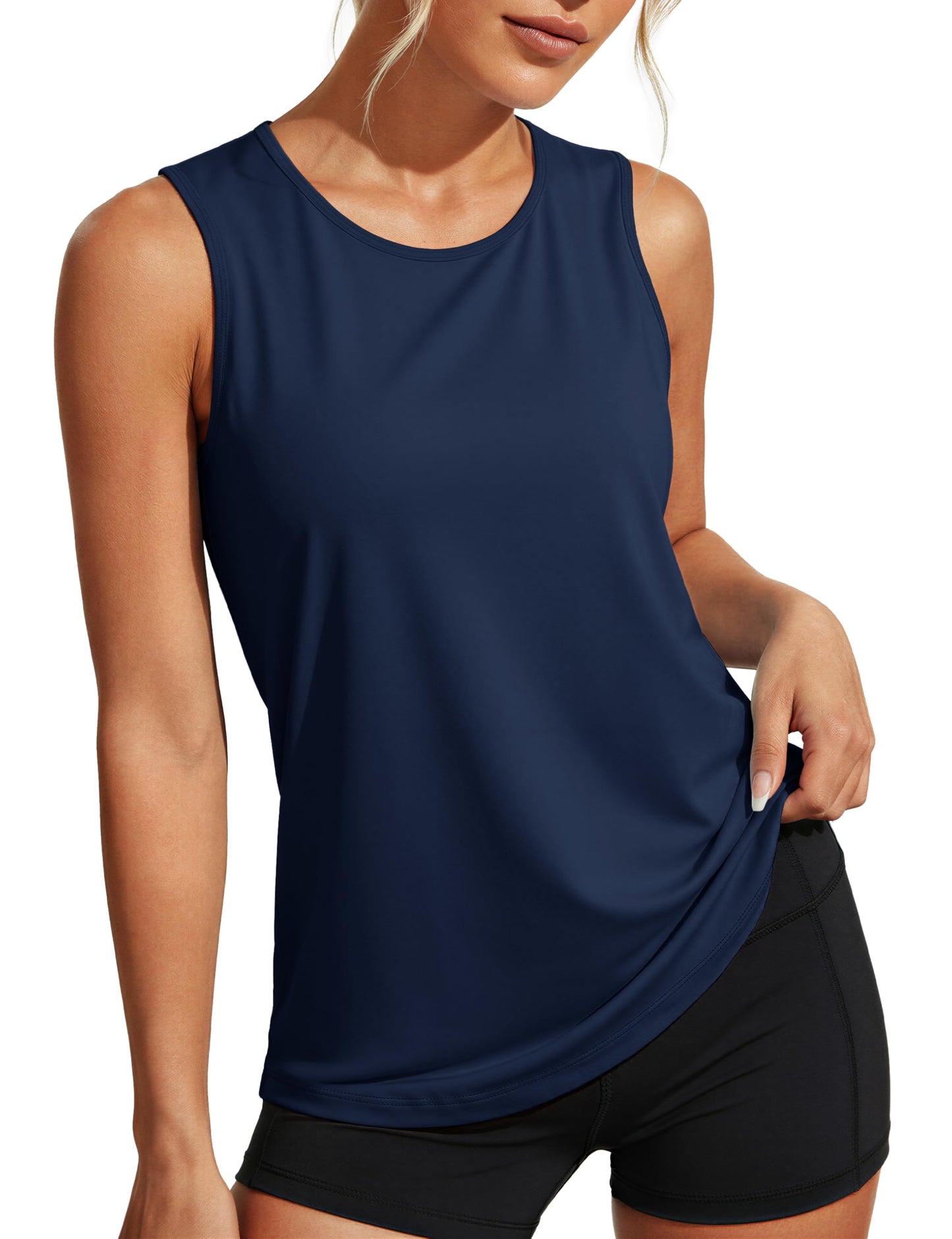 MAGCOMSEN Workout Tank Top for Women Sleeveless Lightweight SPF Running Yoga Shirt Sport Exercise Activewear Navy, M