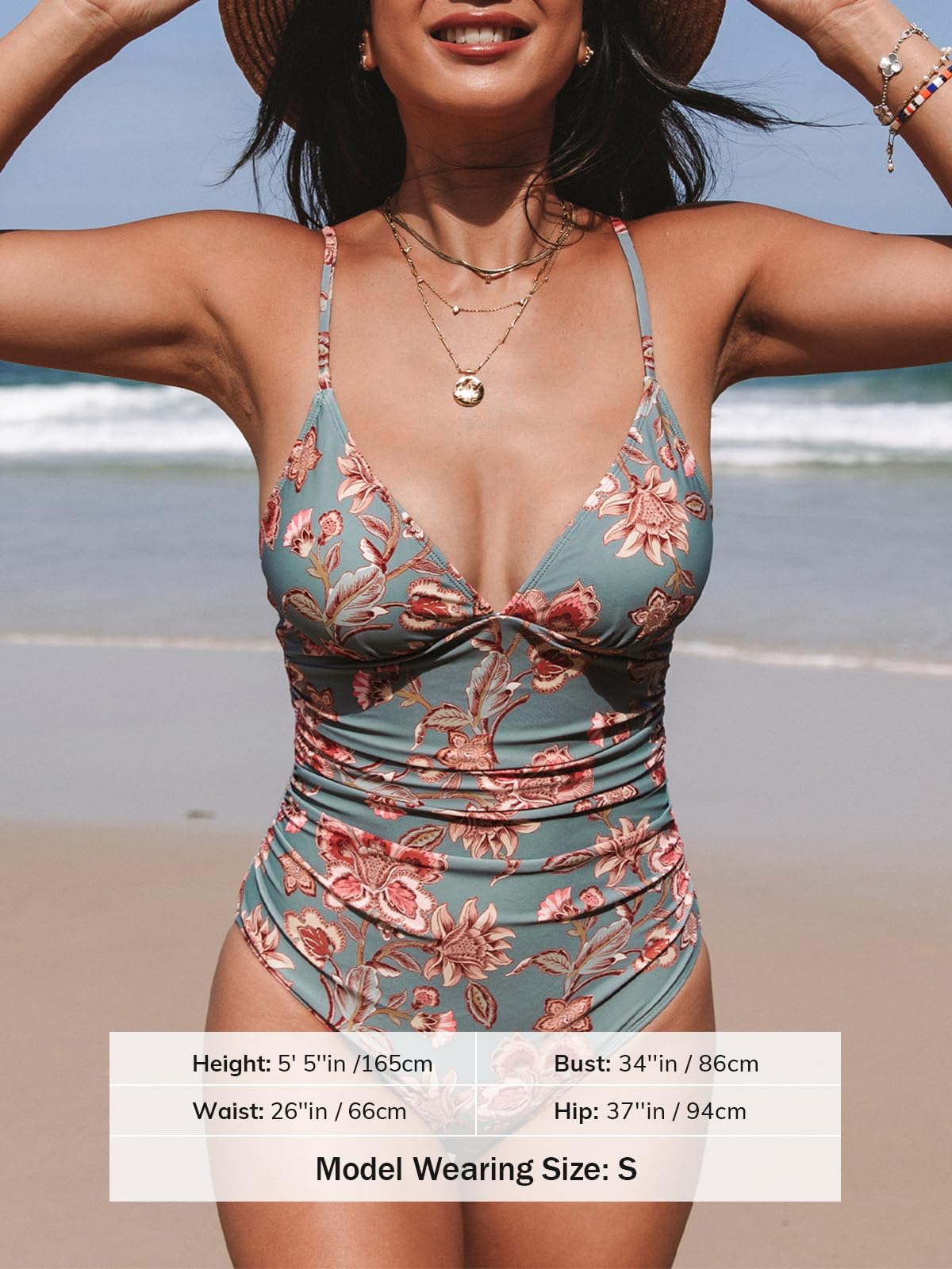 CUPSHE Women's One Piece Swimsuit Tummy Control Bathing Suit V Neck Swimwear S