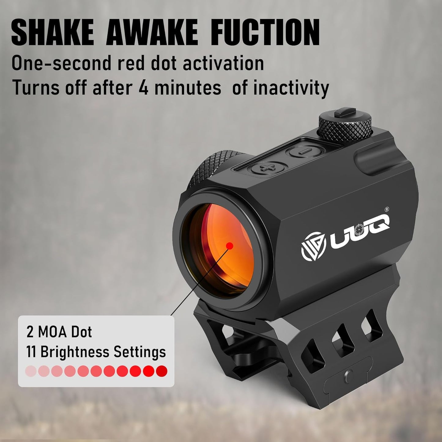 UUQ Compact Red Dot Sight - 2 MOA Shake Awake Optic with 11-Level Brightness & Riser | IPX7 Waterproof, 1000G Shockproof