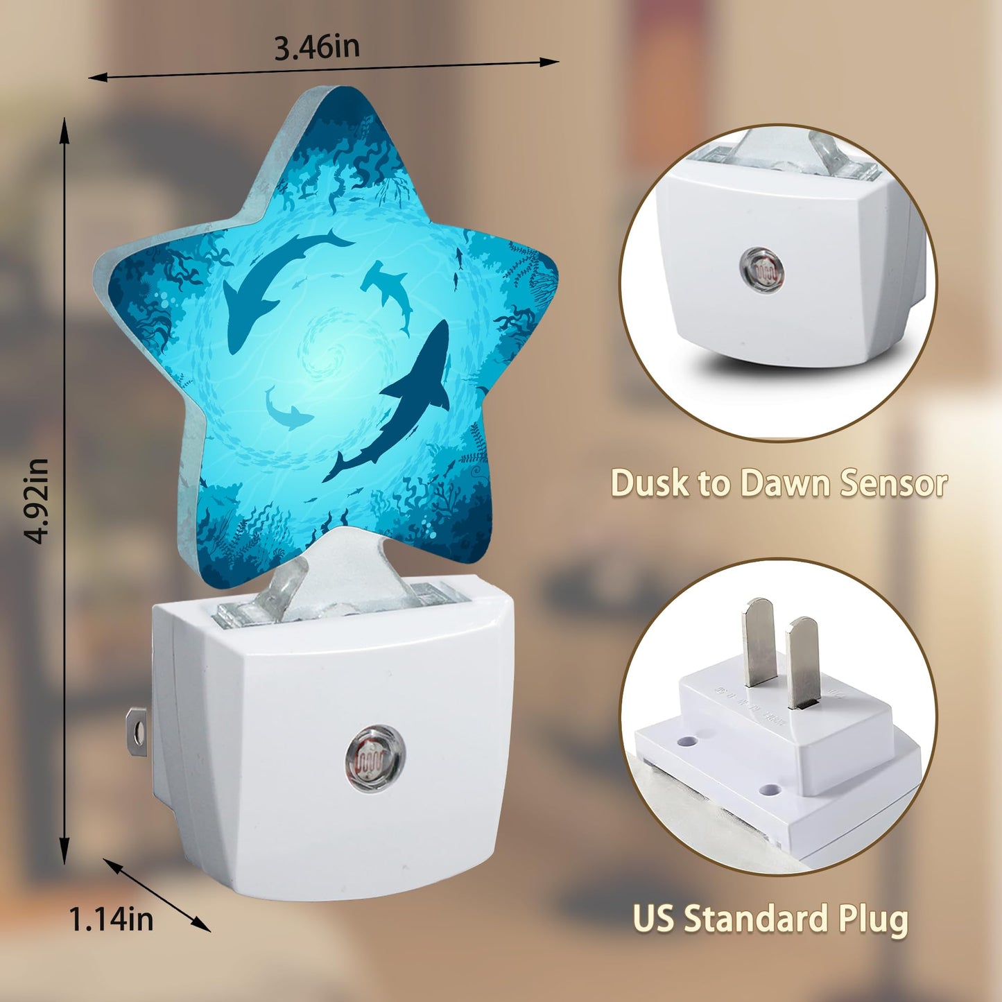 Sharks Vortex Under The Sea Night Lights Plug in Wall Lamp Smart Dusk to Dawn Sensor for Home Decorative,Kids Room Bedroom Bathroom Kitchen Hallway Gifts