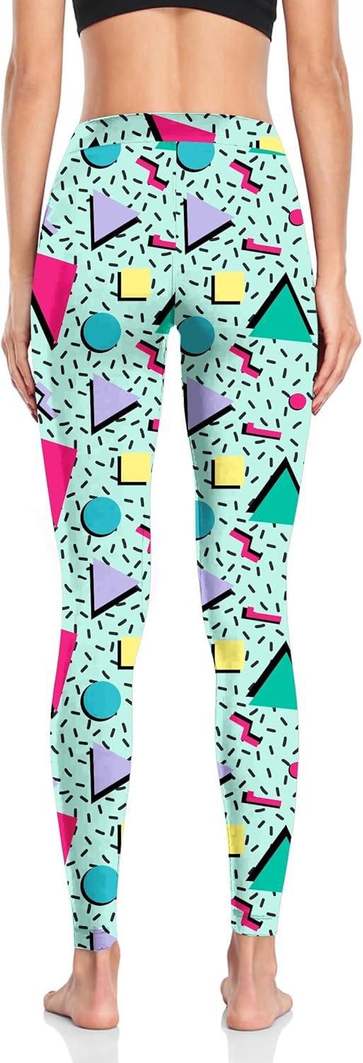 Skiennix Women's 80s Neon Leggings - Artistic Splash Print, Soft Stretchy Yoga Pants