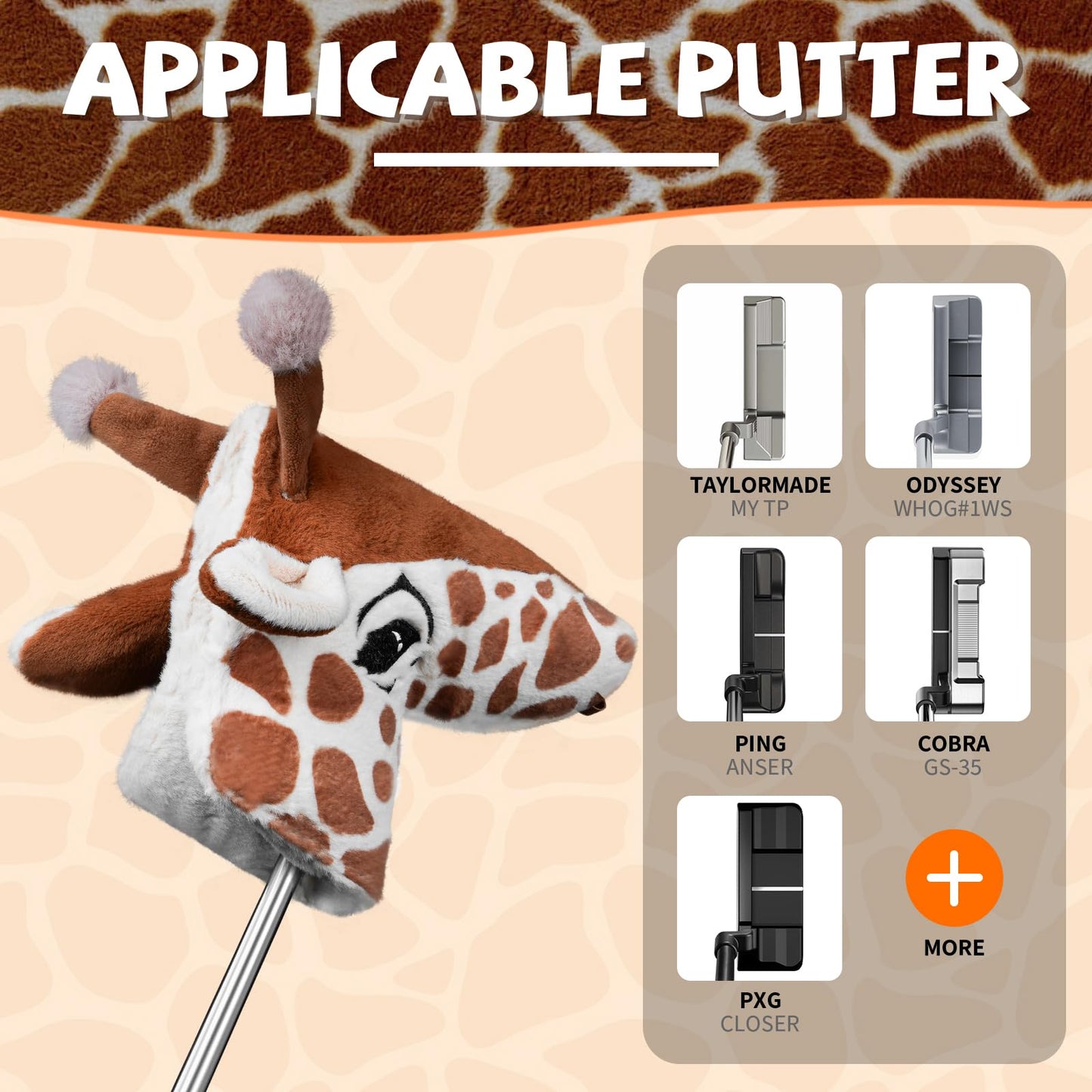 LZFAN Golf Club Covers Funny Golf Blade Mallet Putter Cover Animal Golf Club Head Covers Golf Gifts for Men Women Plush Giraffe