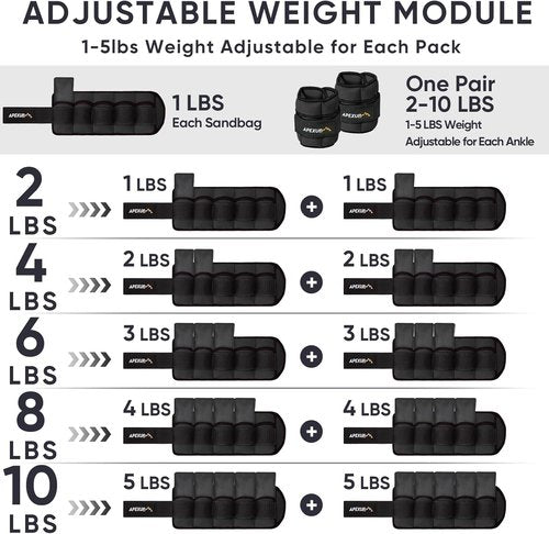 APEXUP Adjustable Ankle Weights - 10lbs/Pair for Yoga, Walking, Running & Gym Workouts