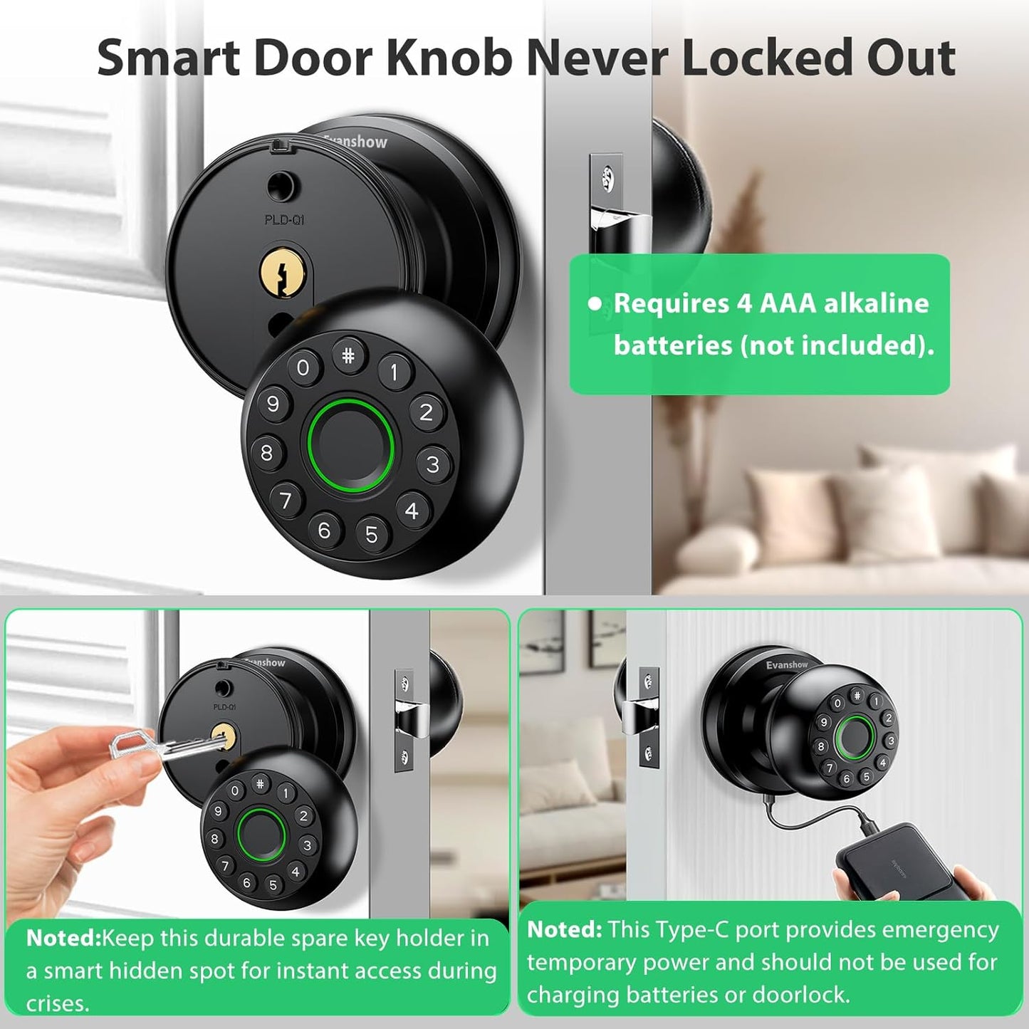 Fingerprint Door Lock - 4-in-1 Keyless Entry Biometric Smart Knob for Home & Office