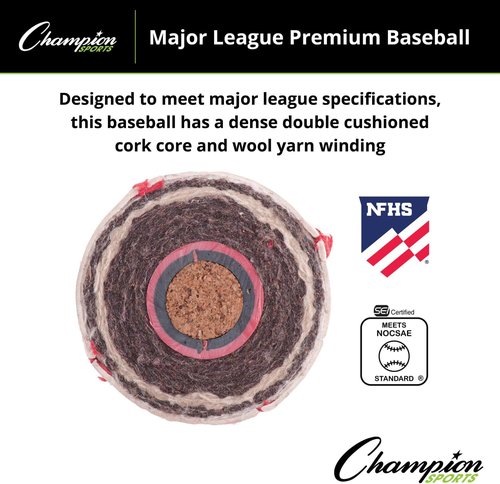Champion Sports Leather Baseball Set - Dozen Genuine Leather Official League Baseballs for Practice & Games | OLBPRO Pack of 12