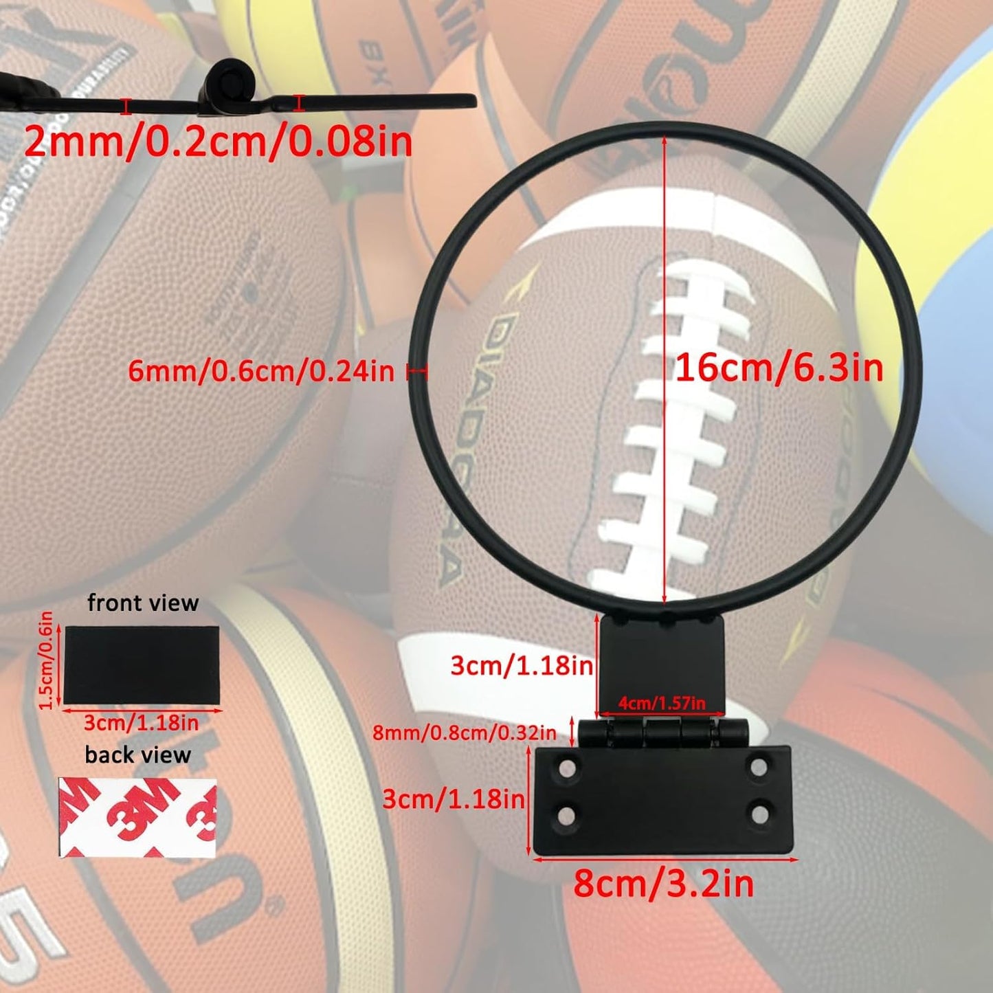 Skiennix Iron Wall Mounted Foldable Ball Holder - Heavy Duty Sports Ball Storage Rack | 2-Pack, Space Saving Design