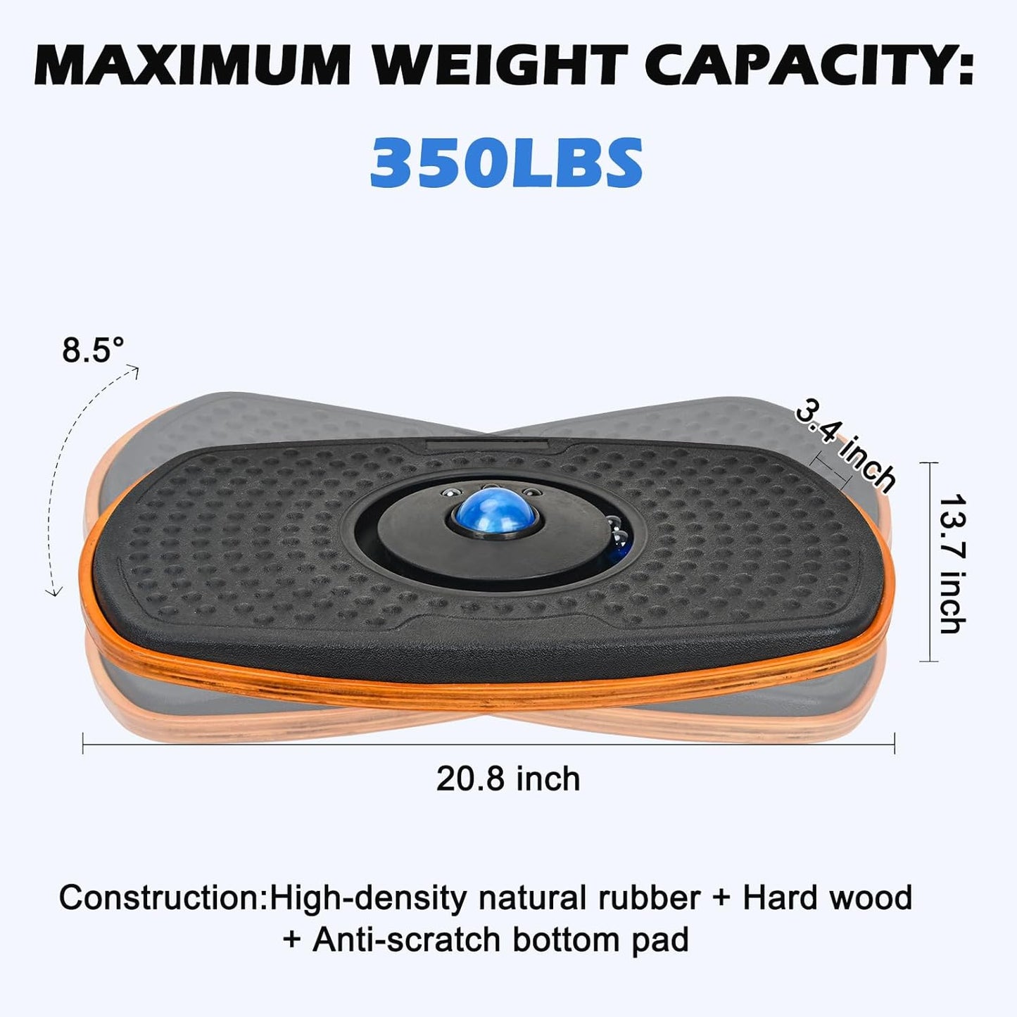 Skiennix Standing Desk Anti-Fatigue Mat - 360° Rotating Wooden Balance Board | Marble Finish for Home & Office