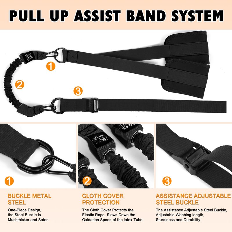 Pull Up Assistance Bands with Handles,Adjustable Heavy Duty Resistance Band for Pull Up,Comfortable Fabric Feet/Knee Rest,Pull Up Assist Band,Home Fitness,Muscle Training(Black)