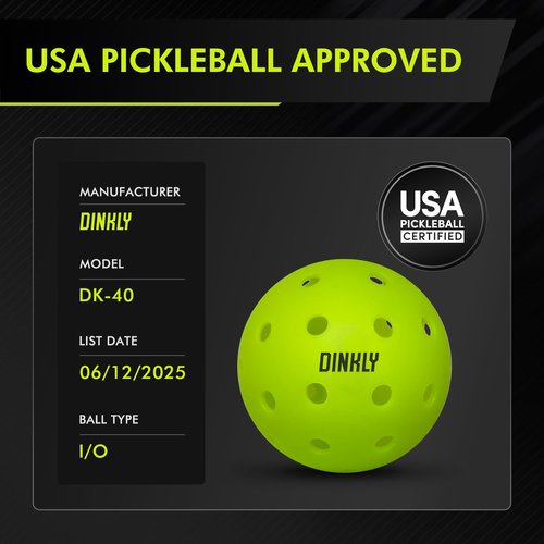 Dinkly Pickleball Balls, Outdoor Pickleballs USAPA Approved, Enhanced Durability Pickle Ball with Roto-Molded & Seamless Design, 40 Holes Green Pickleballs for Beginners Professionals, 12 Pack