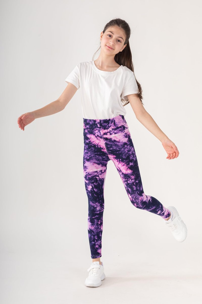 SOFTMILK Girls Prints Leggings High Waist Tie Dye Toddlers' Fashion Leggings Size 4-11Y,Stretchy Tight Pants, Multipacks (US, Age, 7 Years, 8 Years, Random Print 5-Pack)