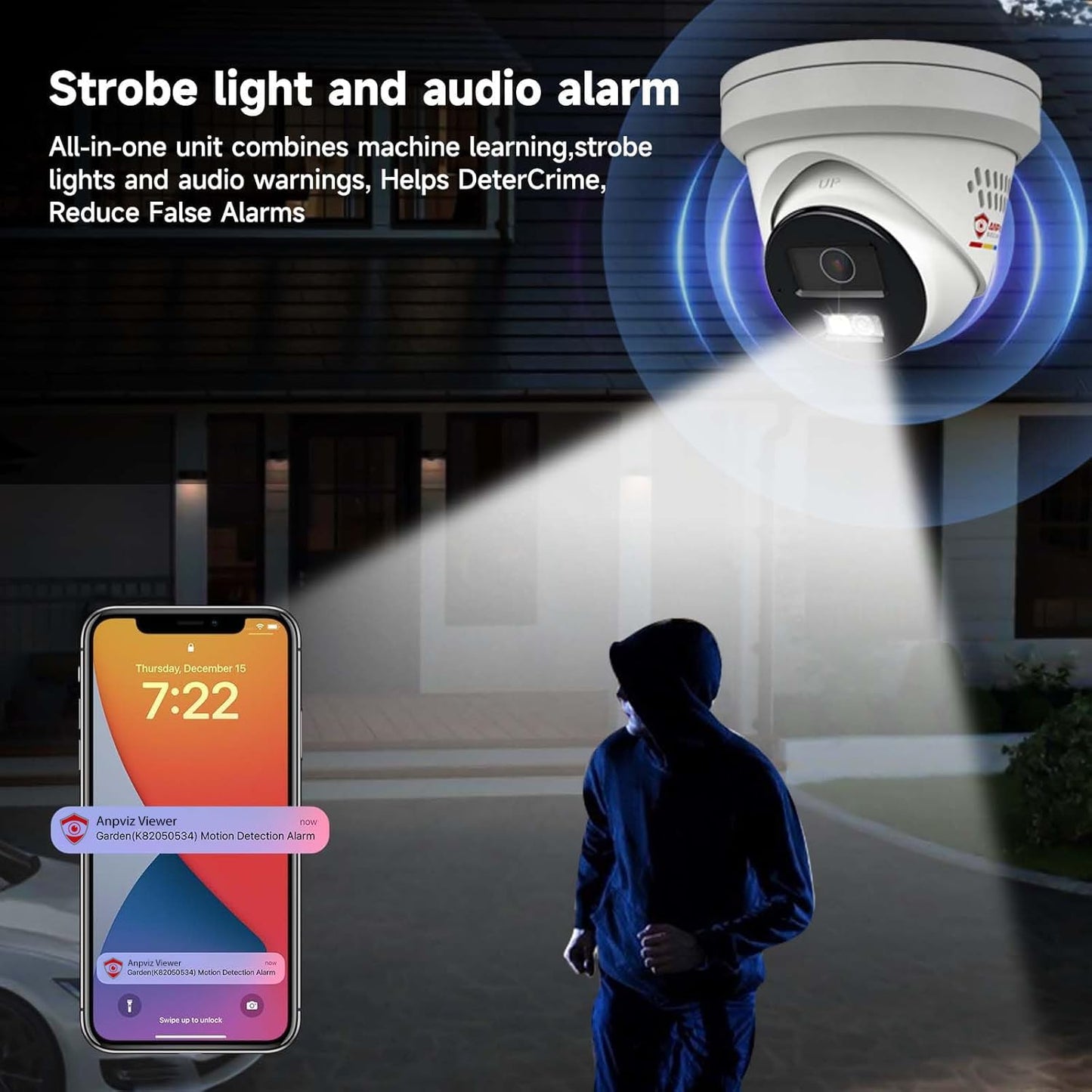 Anpviz 8MP IP PoE Camera, Strobe Light and Audio Alarm, Metal Turret 4K Security Camera Outdoor, 2 Way Audio, Smart Color Night Vision, Human/Vehicle Detection, IP67 Waterproof, 2.8mm Lens (H Series)