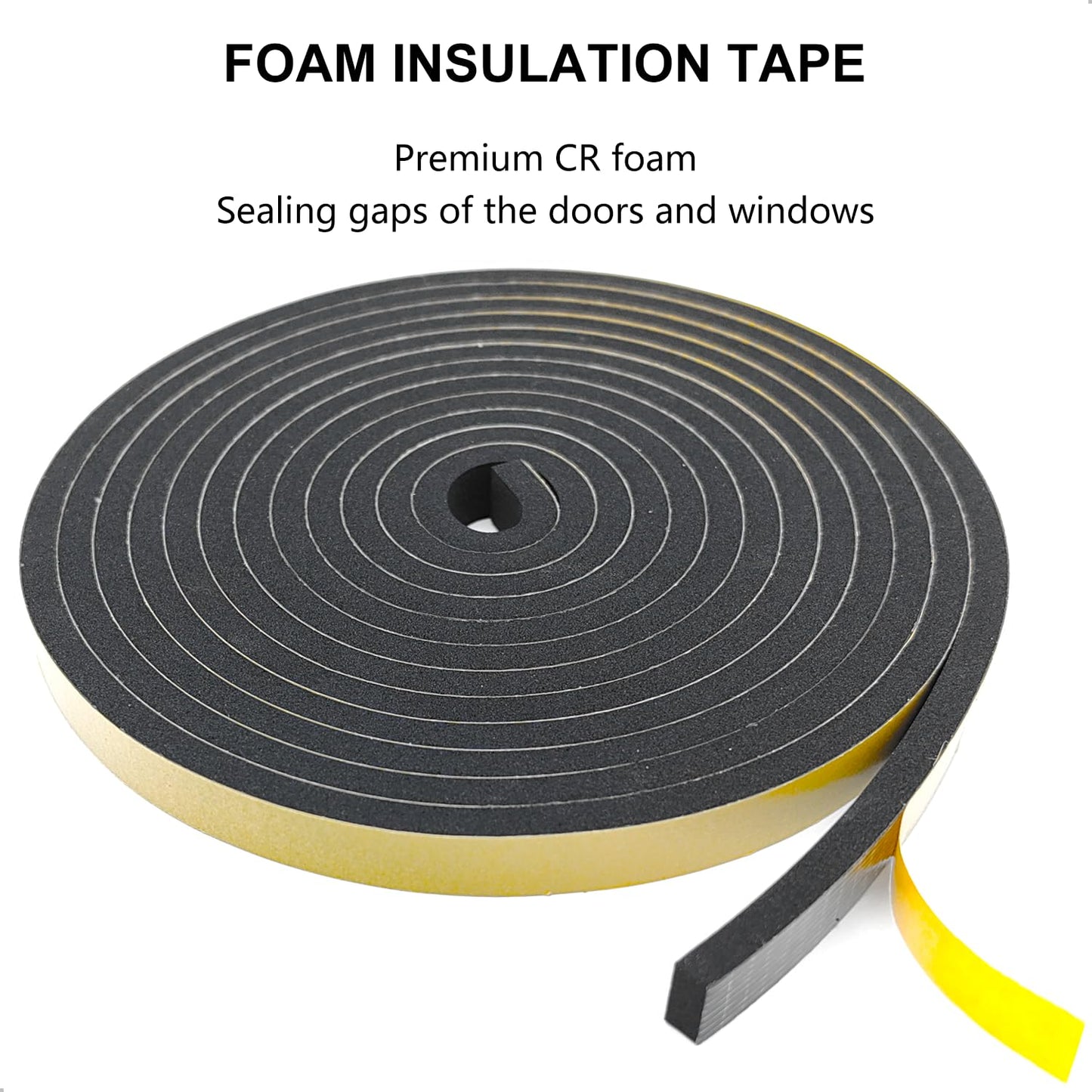 Weather Stripping Door Seal Strip, Strong Adhesive, Weatherproof, Reduce Noise, Gap Filler, Foam Insulation Tape for Doors and Windows, Black, 1 in x 1/4 in x 13 Ft