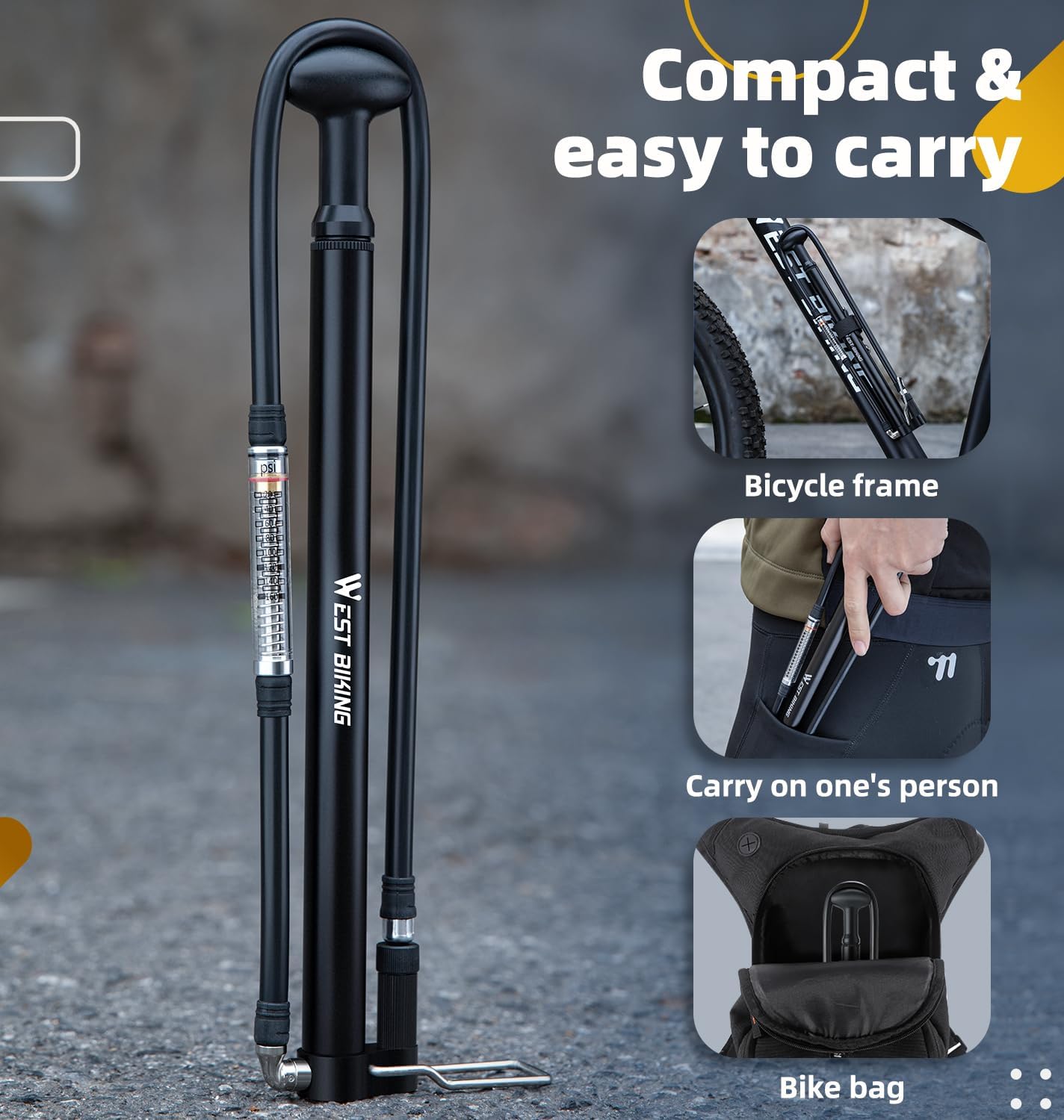 Skiennix Mini Bike Pump - Portable Aluminum Alloy 160PSI Bicycle Pump for Presta & Schrader Valves | Lightweight Design