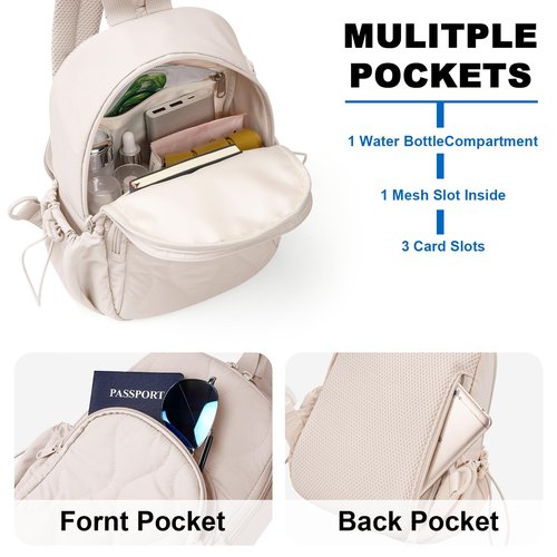 JUNGYOON Sling Bag for Women - Lightweight Quilted Crossbody Bag with Secure Anti-Theft Pocket, Perfect Shoulder Bag for Commute Travel & Daily Adventures (Beige-Small)