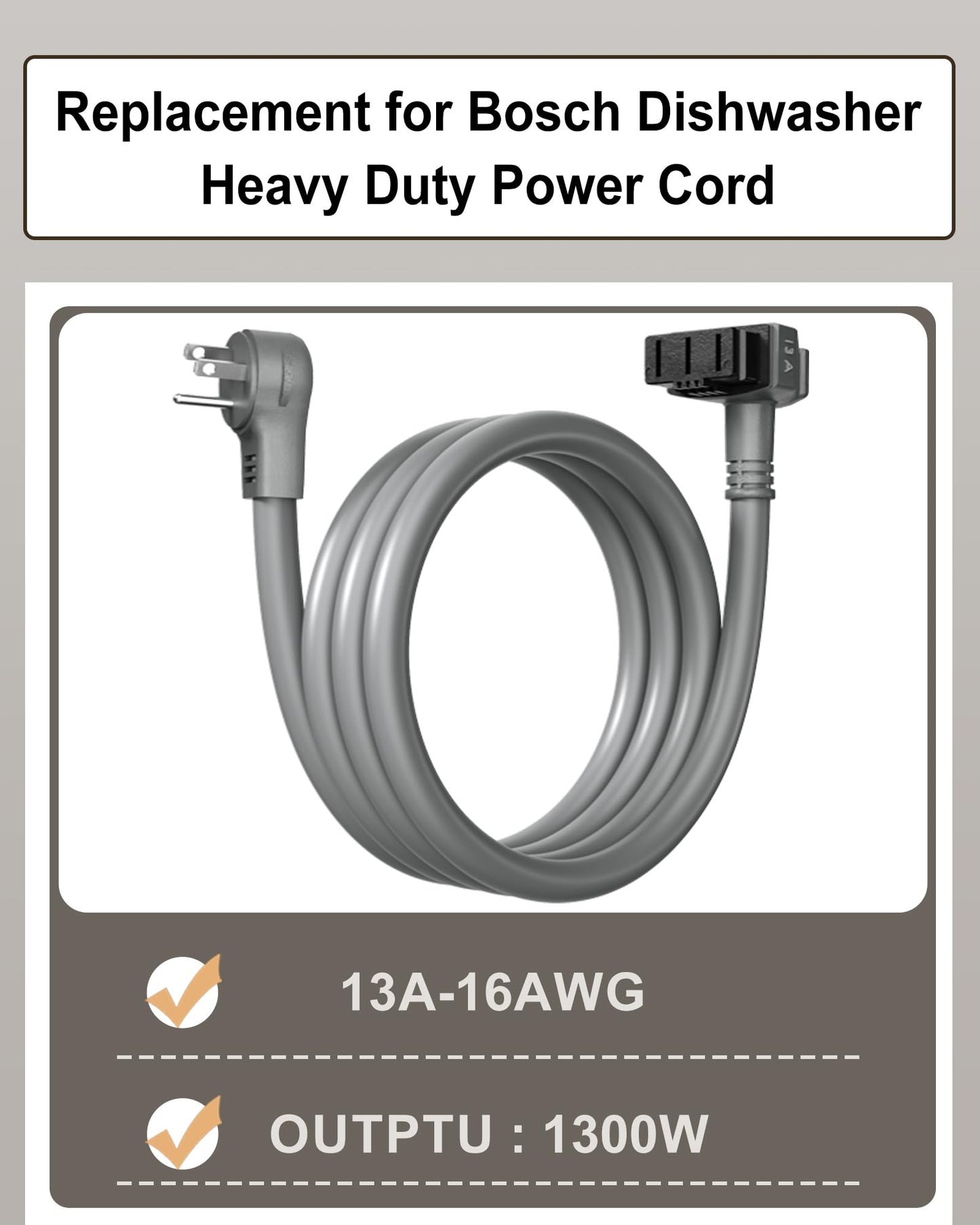 VHBW for Bosch Dishwashers Power Cord SMZPC002UC-00747210, Compatible with 24'' Bosch 800/300/500 Series Power Cord, Works with 00752018 Junction Box Plug Adapter (13A-16AWG)