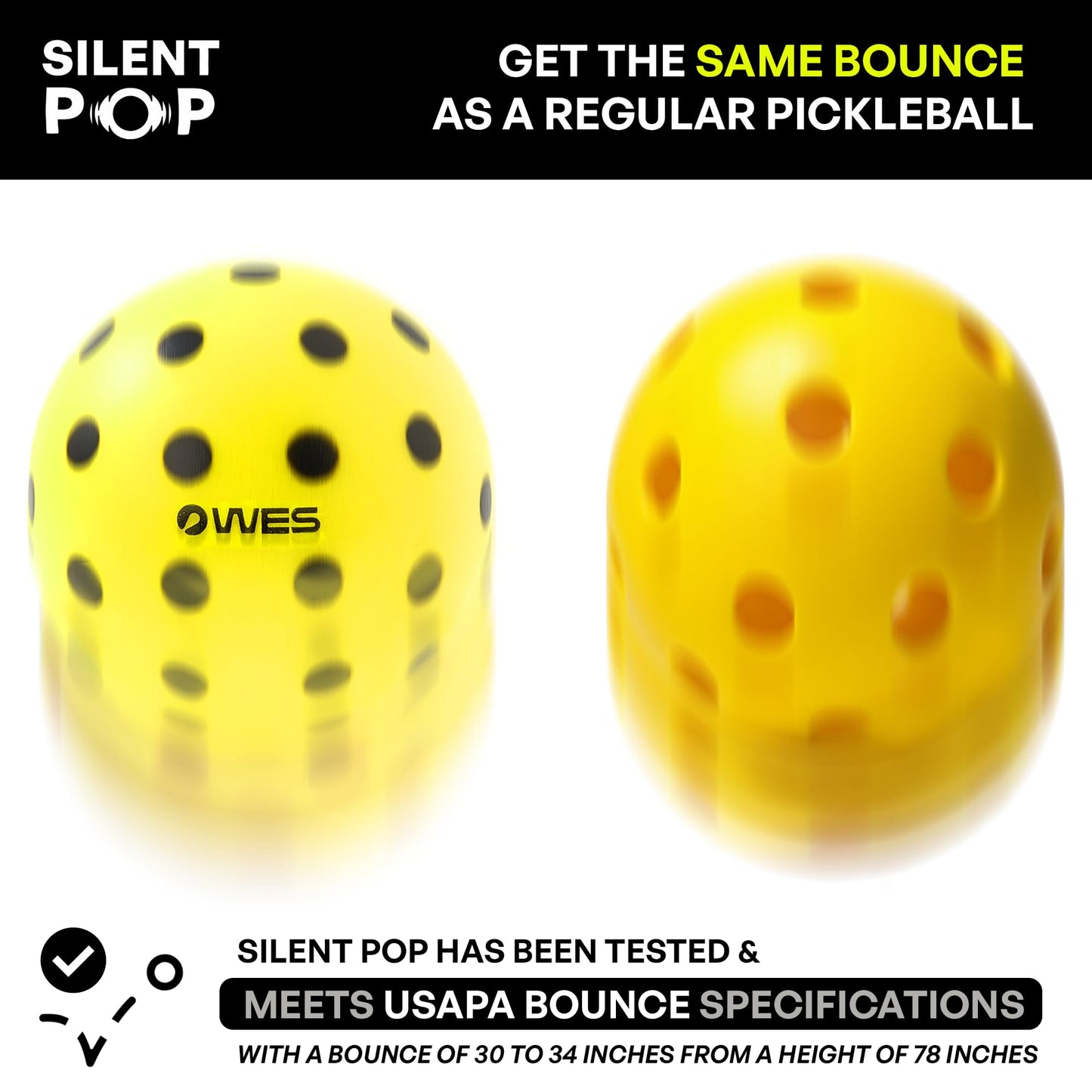 WES Silent Pickleball Balls - Foam & Soft Pickleball Practice Balls with Exact Real Ball Bounce - Quiet Pickleball Balls for Indoor Use