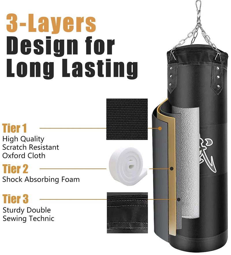 Prorobust Heavy Punching Bag for Man Women & Kids, Unfilled Boxing Bag Set with Punching Gloves, Chain, Ceiling Hook for MMA, Kickboxing, Muay Thai, Karate, Taekwondo (4ft, Black)
