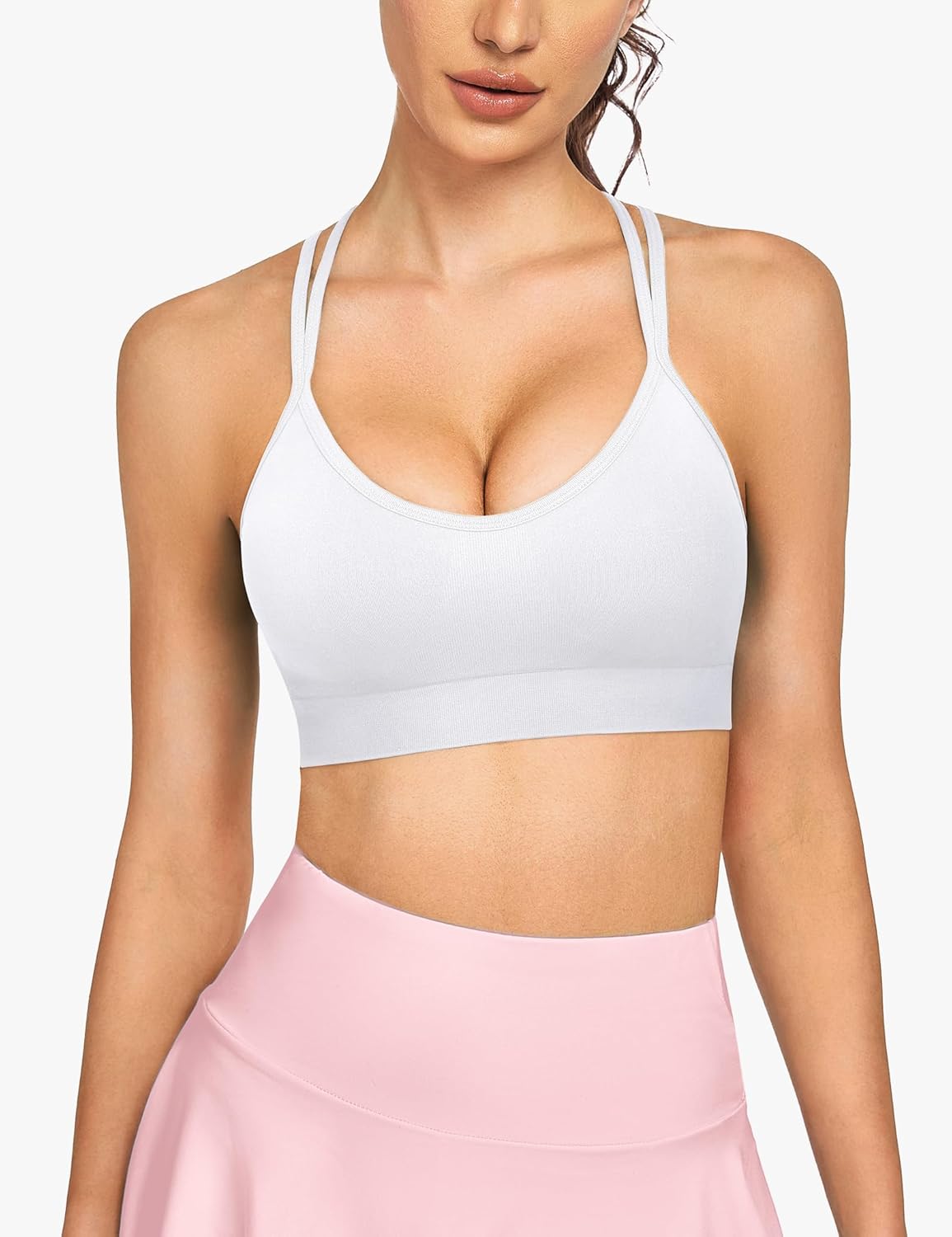 WANAYOU Sports Bras for Women - Strappy Cross Back Medium Support Padded Workout Bra | 3 Pack