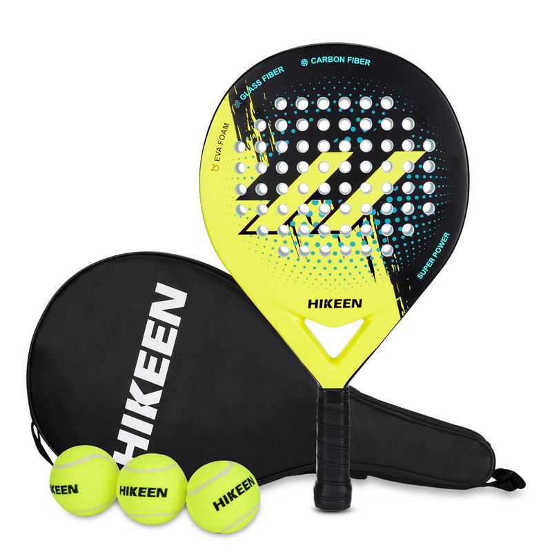Hikeen Padel Racket Set Carbon Fiber Surface - EVA Memory Lightweight Paddle Racket with 3 Tennis Balls & Carry Case for Adults and Teenagers (2 Rackets)