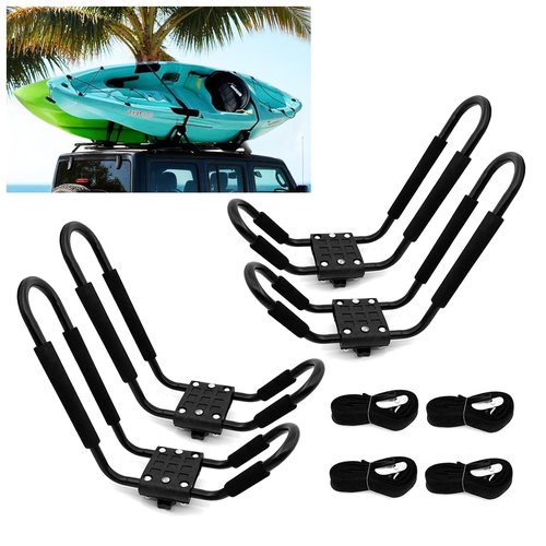 2 Pairs Kayak Roof Rack J-Bar Carrier Holder Car Top Mount Racks for Canoe, SUV, Cars, Truck, Surf Ski, for Trip