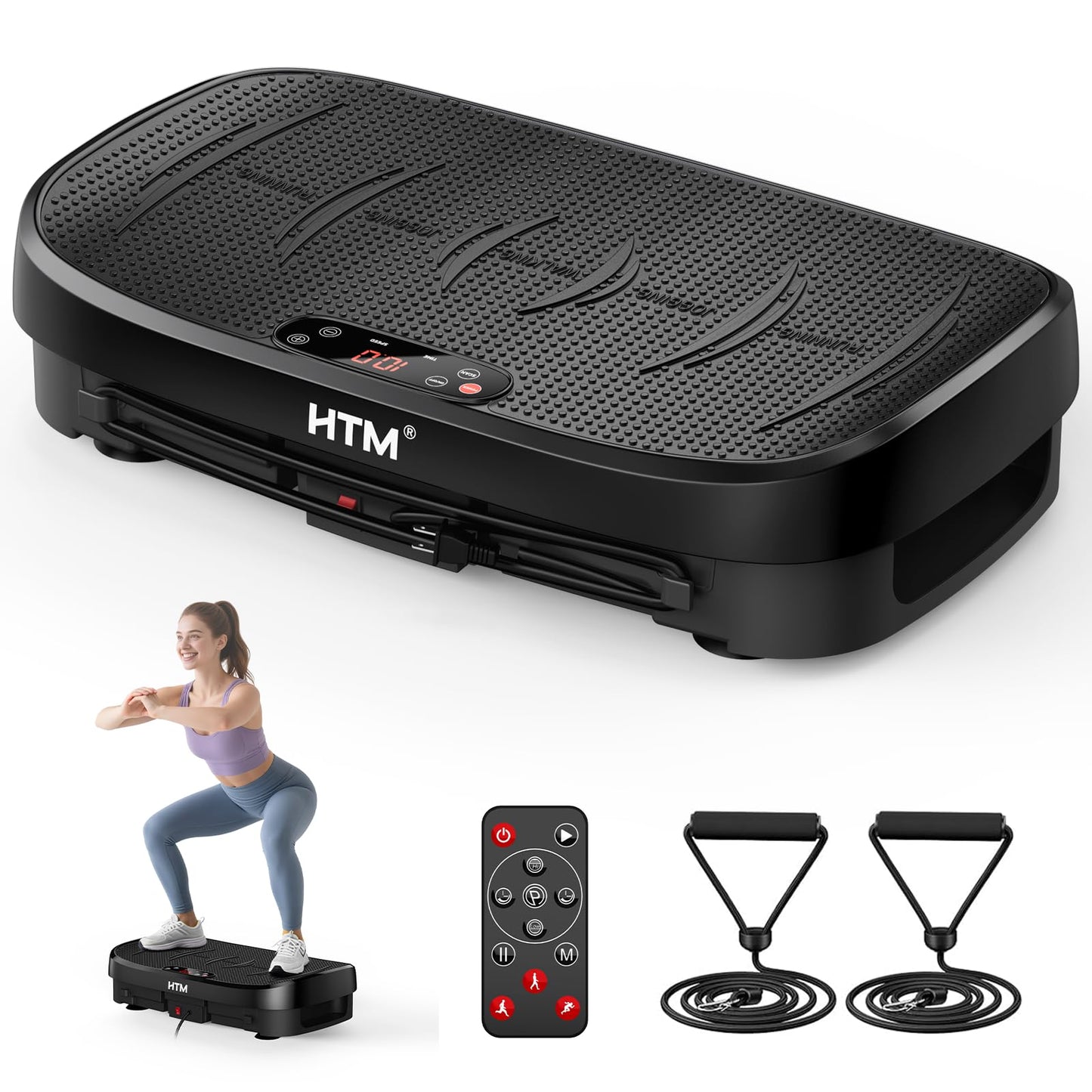 HTM Curved Vibration Plate Exercise Machine, Whole Body Shake Plate with 150W Motor & Resistance Band, 330lbs Weight Capacity, 120 Speeds, Low Noise Vibration Board for Weight Loss, Home Fitness
