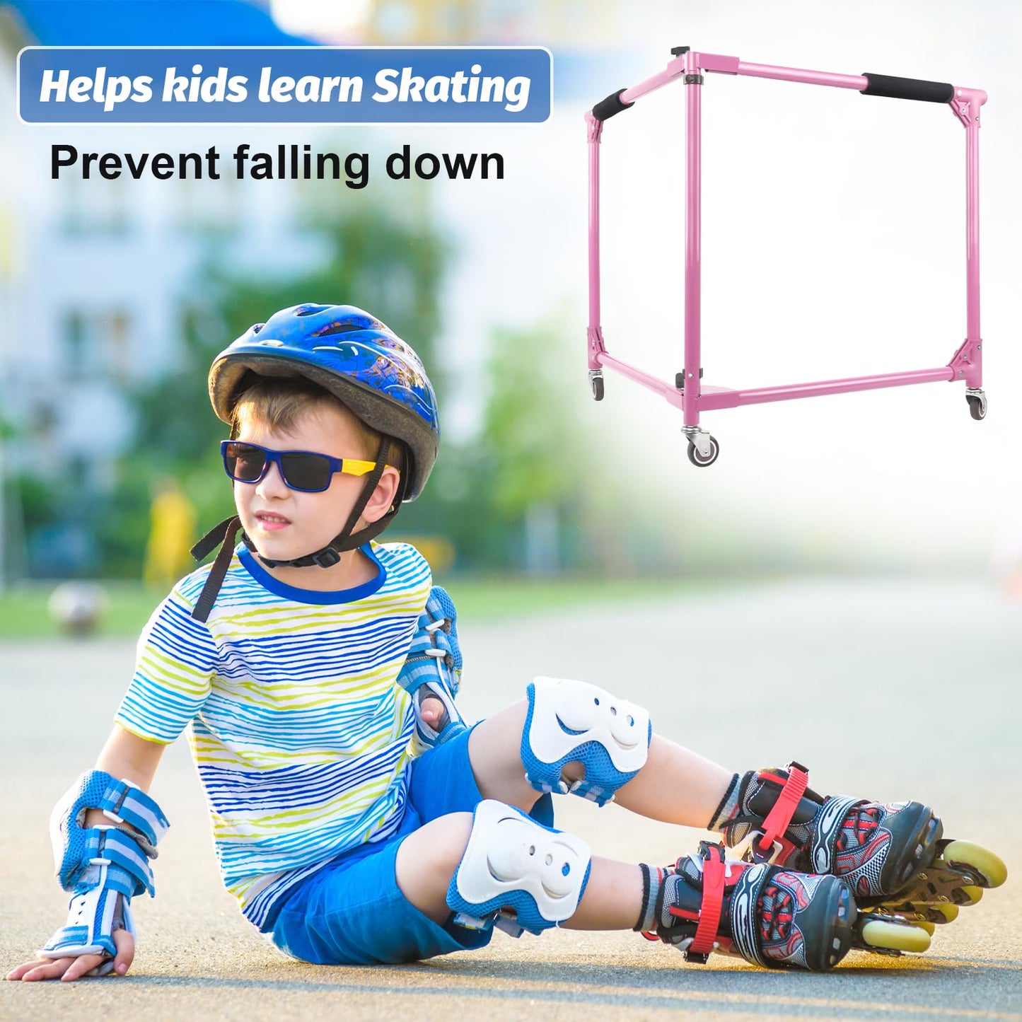 GanFindX Folding Skater Aid for Kids Roller Skating, 30in Height Roller Skate Trainer for Kids Toddler Training Walker, Pink