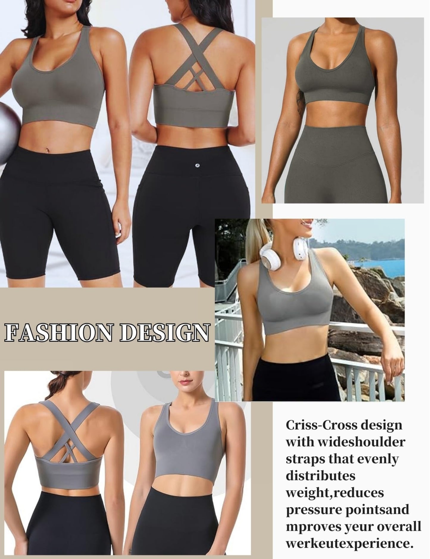 Sports Bra for Women, High Support Criss-Cross Back Padded Strappy Push up Sports Bras with Removable Cups Workout Yoga Top A-White