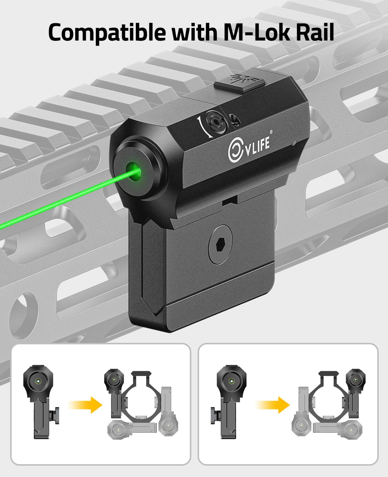 CVLIFE Rifle Green Laser Sight Compatible with M-Lok and Picatinny Rail Mount, Low Profile Green Laser for Rifle Magnetic Rechargeable Laser Beam Sight