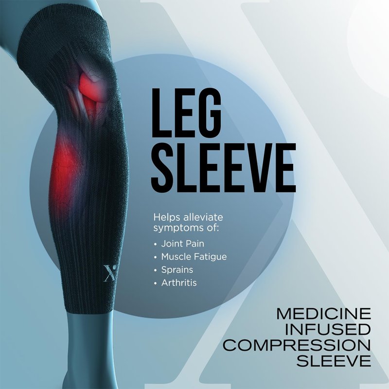 NUFABRX Medicine-Infused Pain Relieving Leg Compression Sleeve for Men and Women with Leg/Knee Pain, Arthritis, Tendonitis, and Calf Cramps