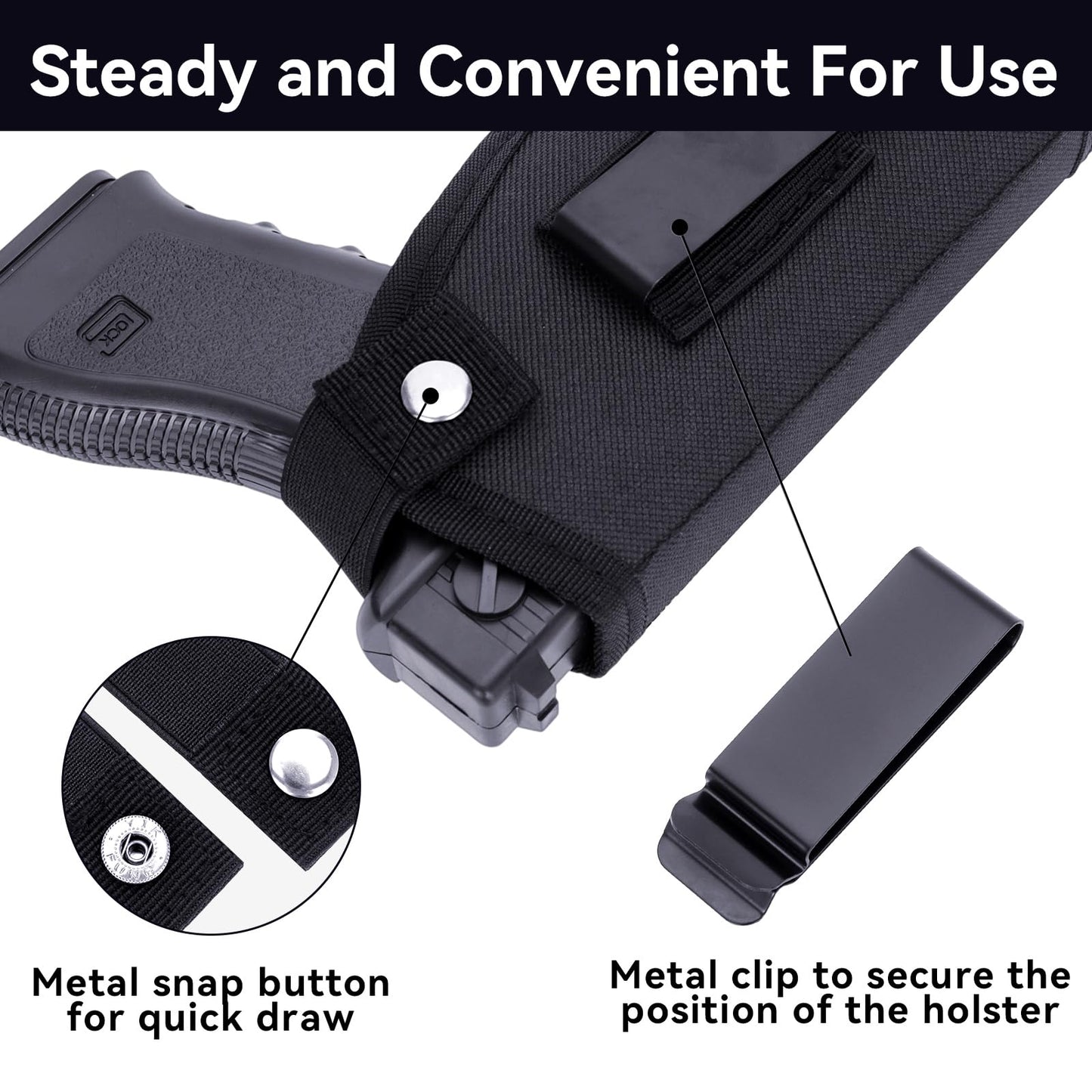 Concealed Carry Gun Holster for Men&Women, Universal IWB/OWB Pistol Holsters for Right and Left Hand, Fits Subcompact Compact Handguns, Black