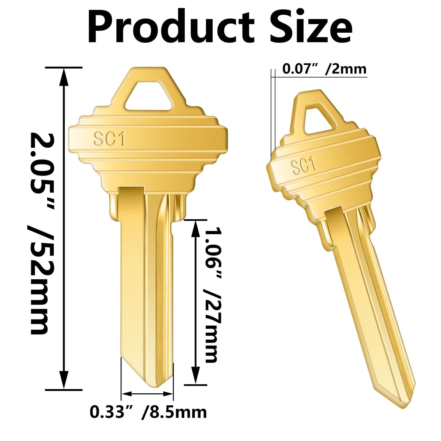 Lesnala 32pcs Uncut Blank Keys Bulk for House Door Lock Replacement Universal Kwikset Brass Finish Golden SC1
