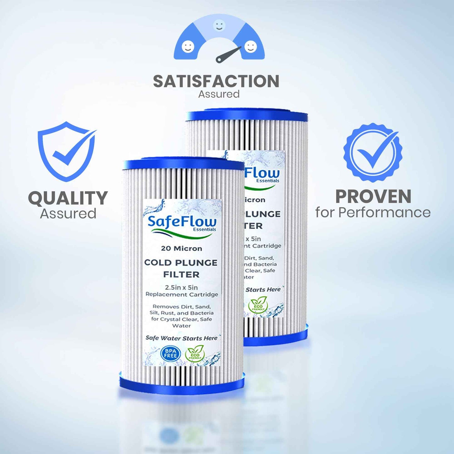 SafeFlow Essentials 5" x 2.5" Cold Plunge Filter 20 Micron – Fits The Pod Ice Cold Plunge Water Chiller, Cold Plunge Filters, and Under Kitchen Sink Systems (2)