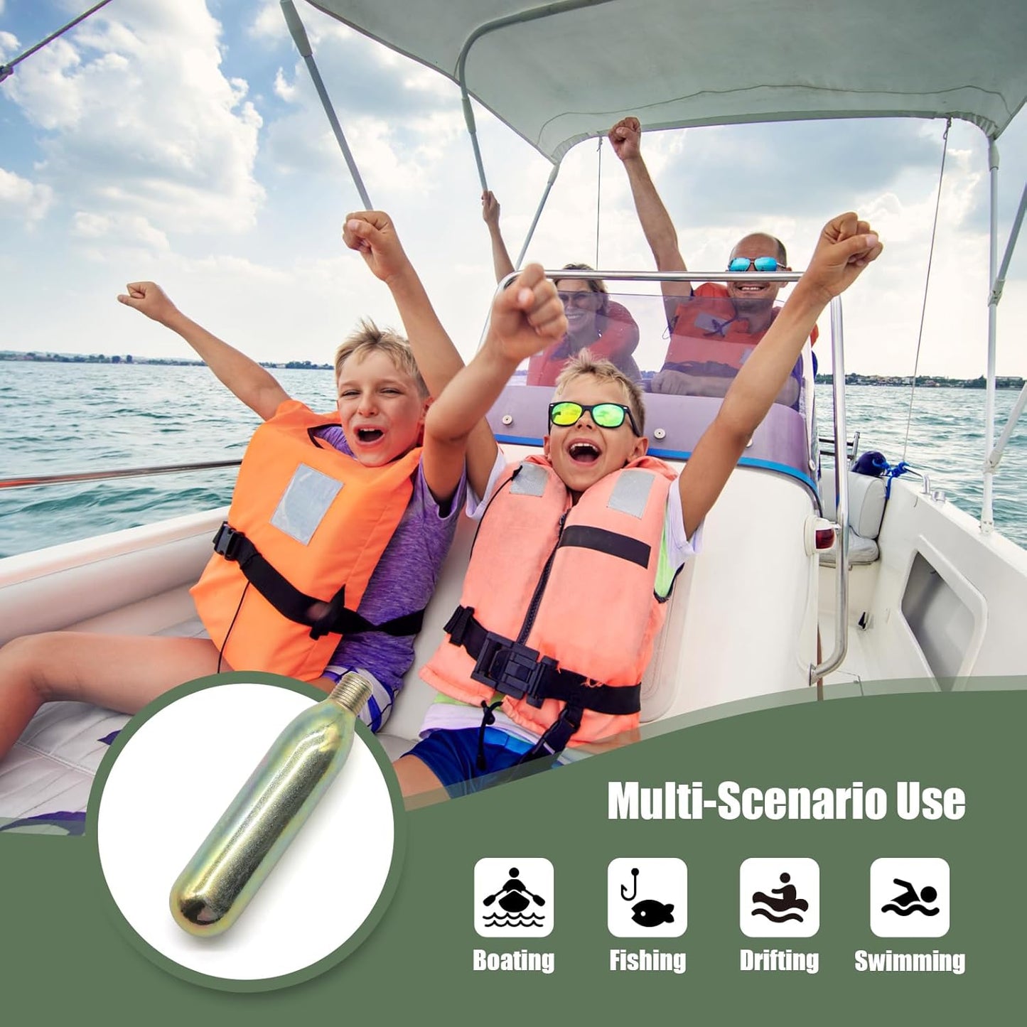 24 Gram CO2 Cartridge - Auto/Manual PFD Life Jacket Rearming Kit | Metal Cartridge for Safety