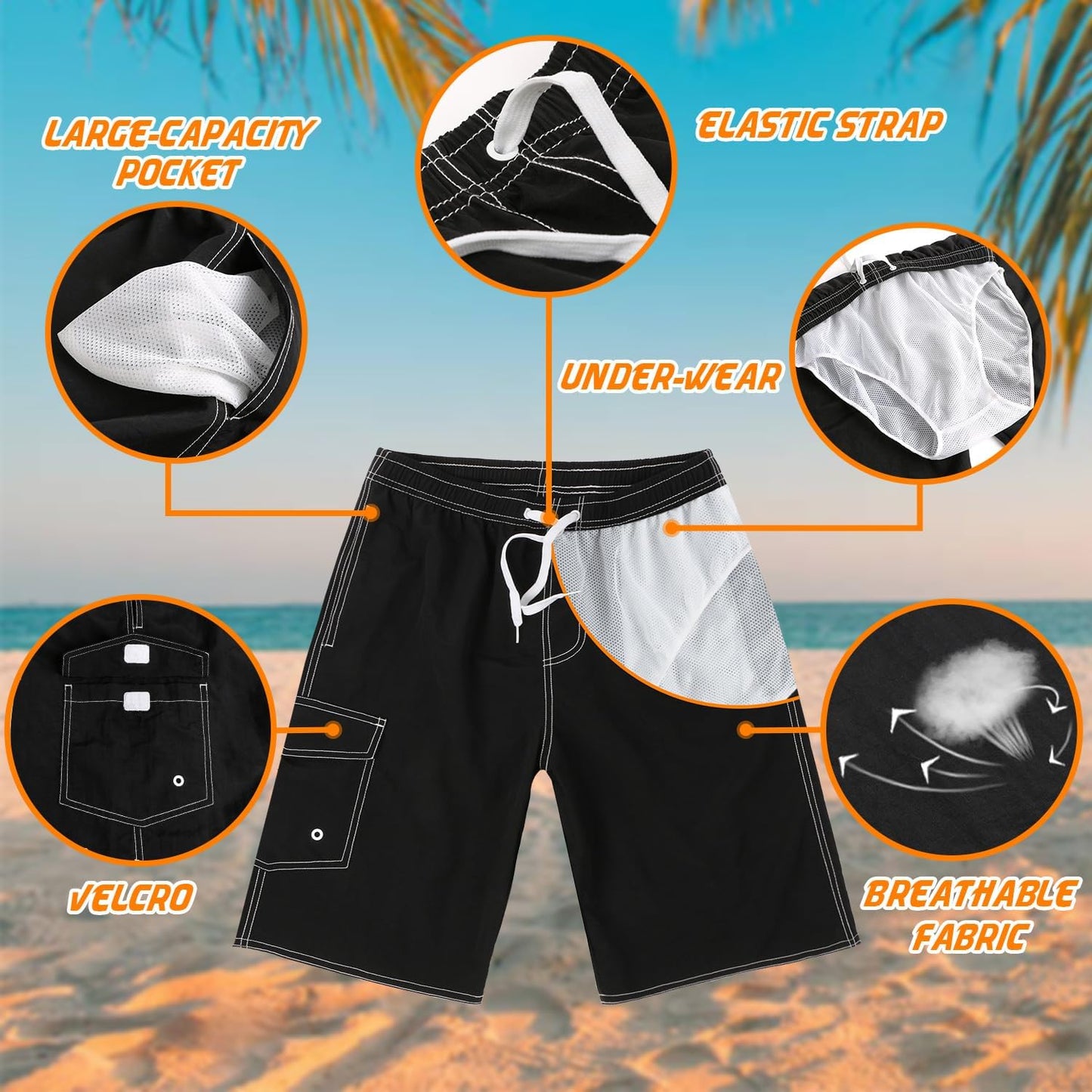Skiennix Men's Swim Trunks - Quick Dry Swim Shorts with Mesh Lining | Fun Bathing Suits